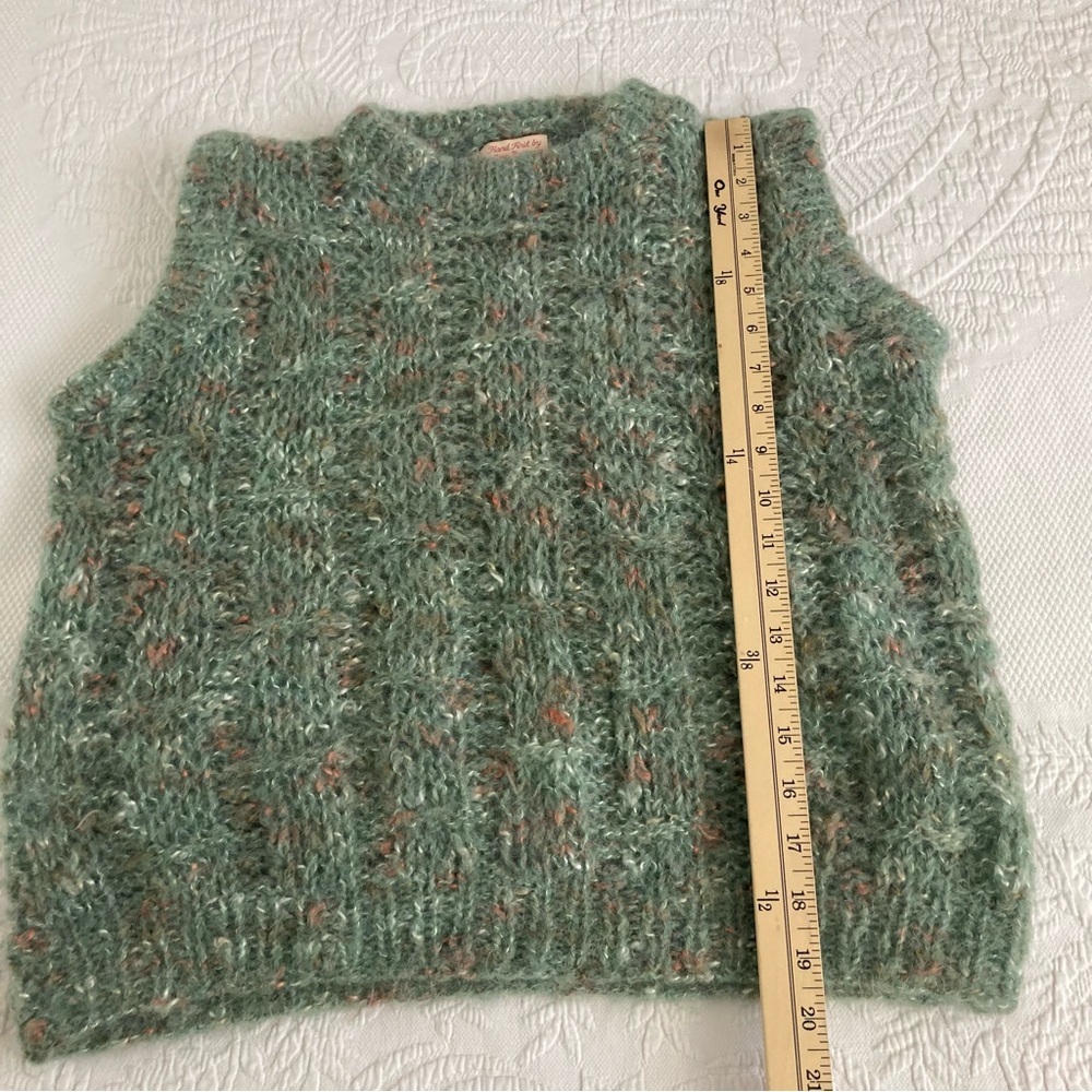 Vintage Hand Knit 80s mohair sweater vest green fleck stretch old money M - Picture 7 of 11